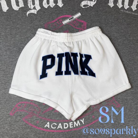VS PINK Limited Edition Varsity Blue & White Ivy Fleece Rolled Hem Shorts- SM - Picture 1 of 9